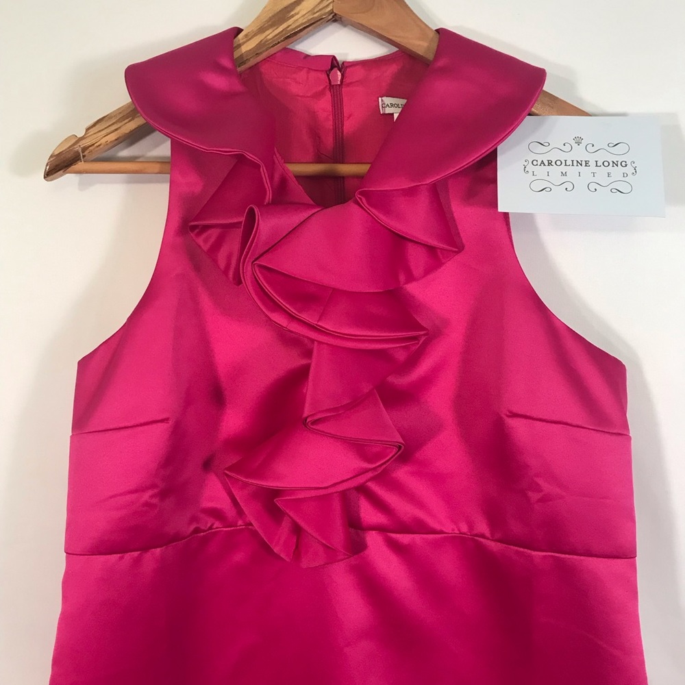 Sleeveless Fuchsia Ruffle-Front Midi Dress - Picture 2 of 7